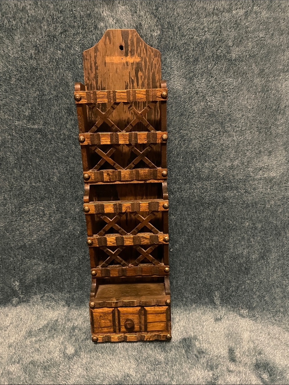 Rustic Wooden Wall Rack with Drawer - Dark Brown 19” tall X 5” wide